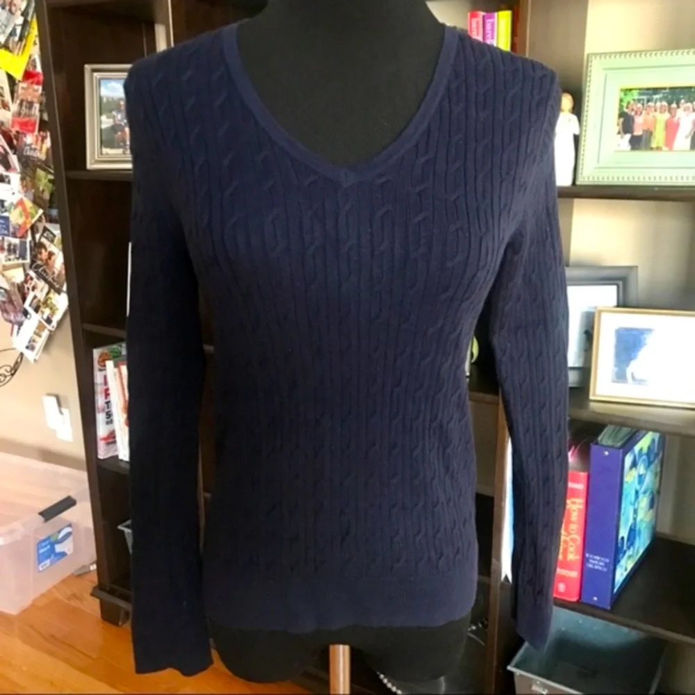 Talbots Navy Blue V-Neck Pima Cotton Sweater